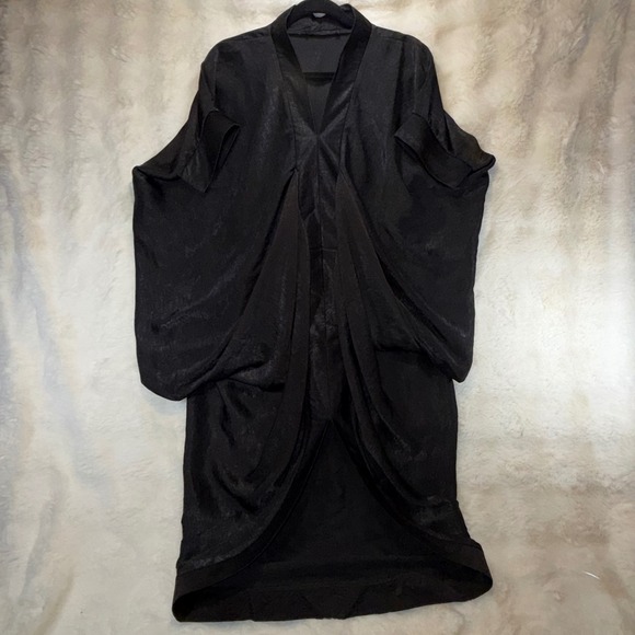 Unbranded Dresses & Skirts - Womens Black Satin Draped Avant Garde V-Neck Midi Dress Short Sleeve Cocktail